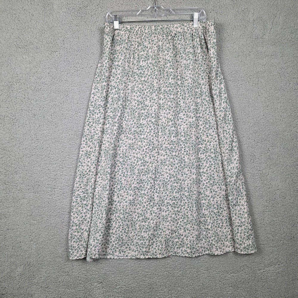 SheIn Skirt Womens 1XL Green Floral A-Line Midi Elastic Waist Stretch Jersey